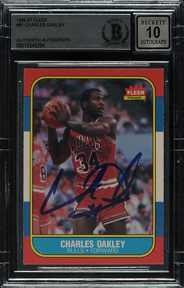 Signed 1986-1987 Fleer Basketball #81 Charles Oakley Rookie Beckett GEM MINT 10 Signature