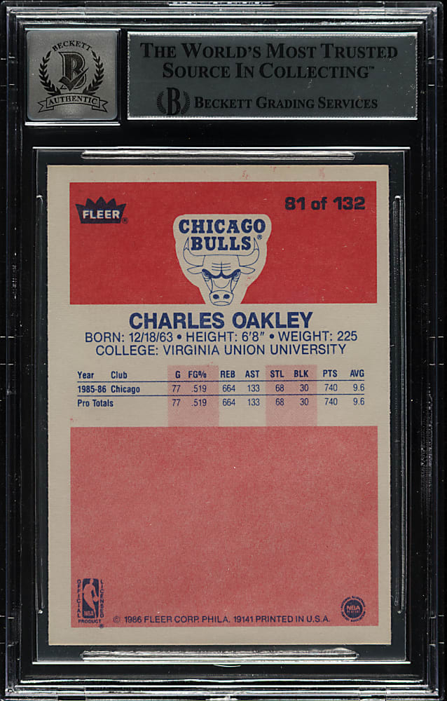 Signed 1986-1987 Fleer Basketball #81 Charles Oakley Rookie Beckett GEM MINT 10 Signature