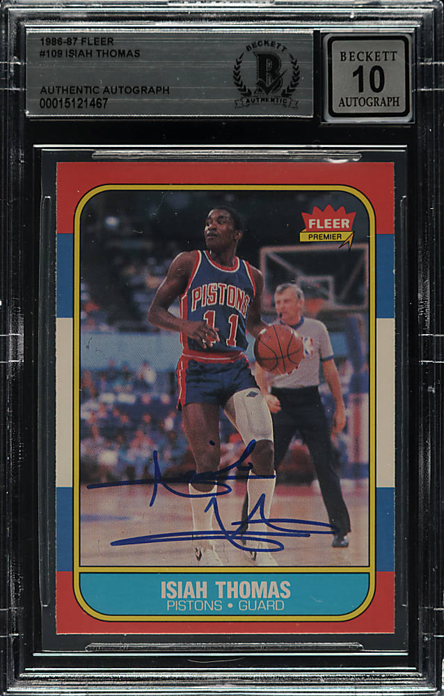 Signed 1986-1987 Fleer Basketball #109 Isiah Thomas Rookie Beckett GEM MINT 10 Signature