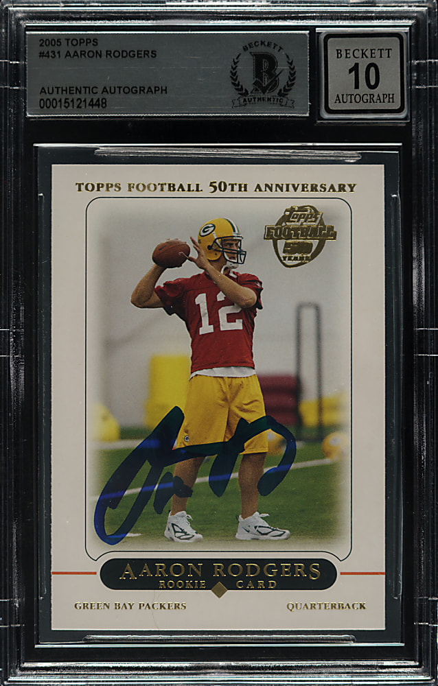 Signed 2005 Topps Football #431 Aaron Rodgers Rookie Beckett GEM MINT 10 Signature