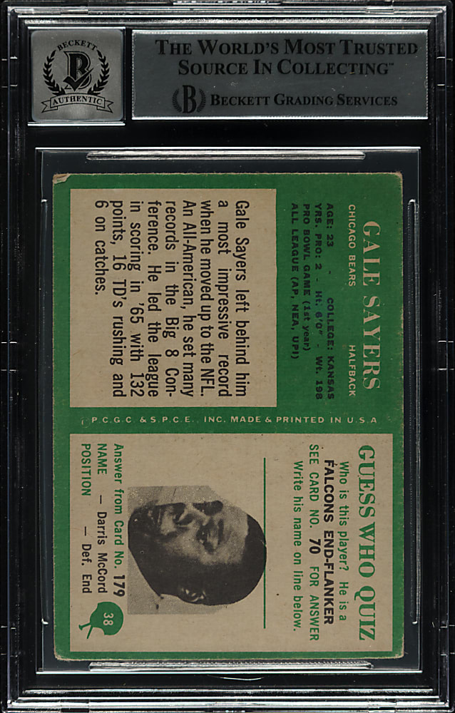 Signed 1966 Philadelphia Football #38 Gale Sayers Rookie Beckett GEM MINT 10 Signature
