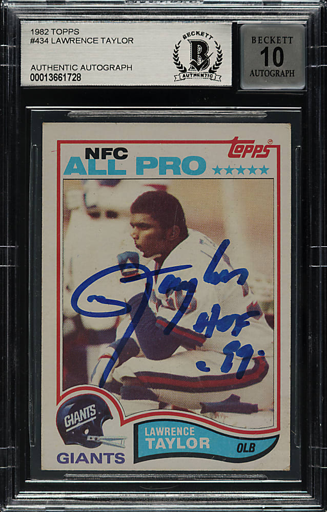Signed 1982 Topps Football #434 Lawrence Taylor Rookie Beckett GEM MINT 10 Signature