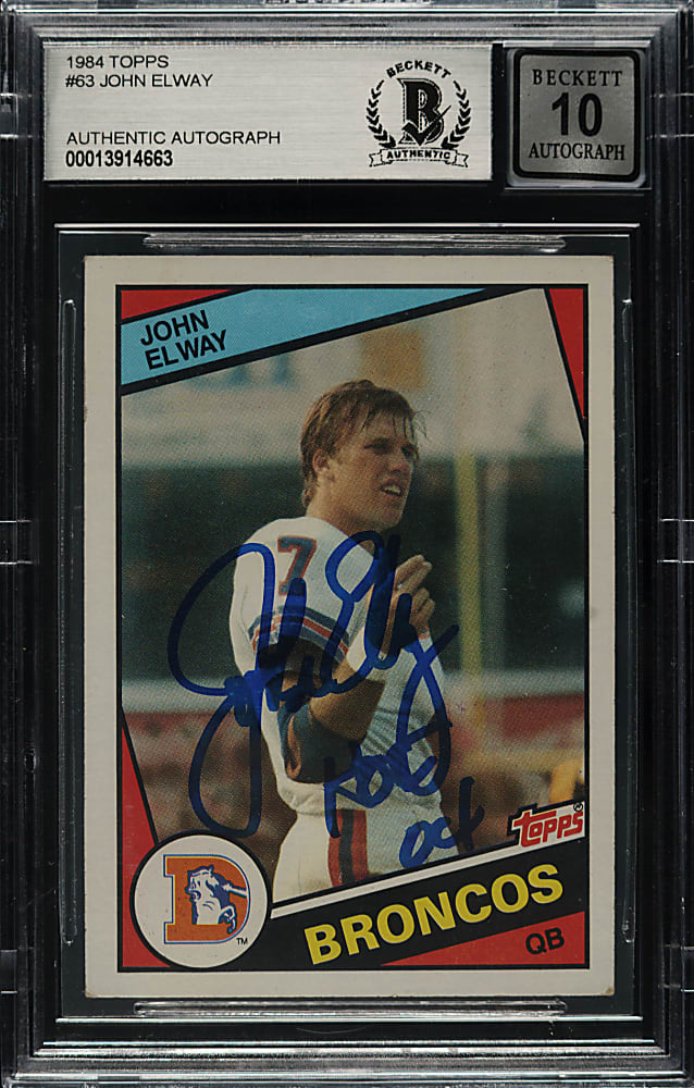 Signed 1984 Topps Football #63 John Elway Rookie Beckett GEM MINT 10 Signature