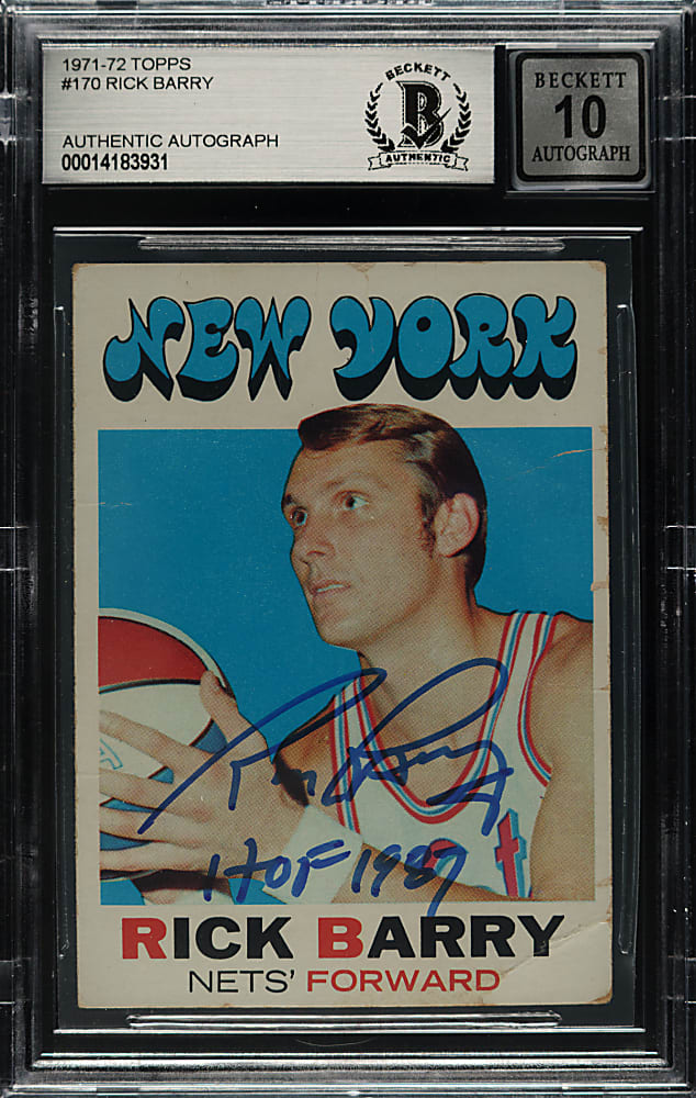 Signed 1971-1972 Topps Basketball #170 Rick Barry Rookie Beckett GEM MINT 10