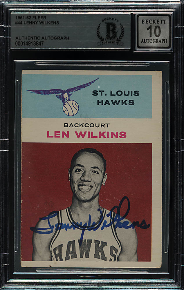 Signed 1961-62 Fleer Basketball #44 Lenny Wilkens Rookie Beckett GEM MINT 10