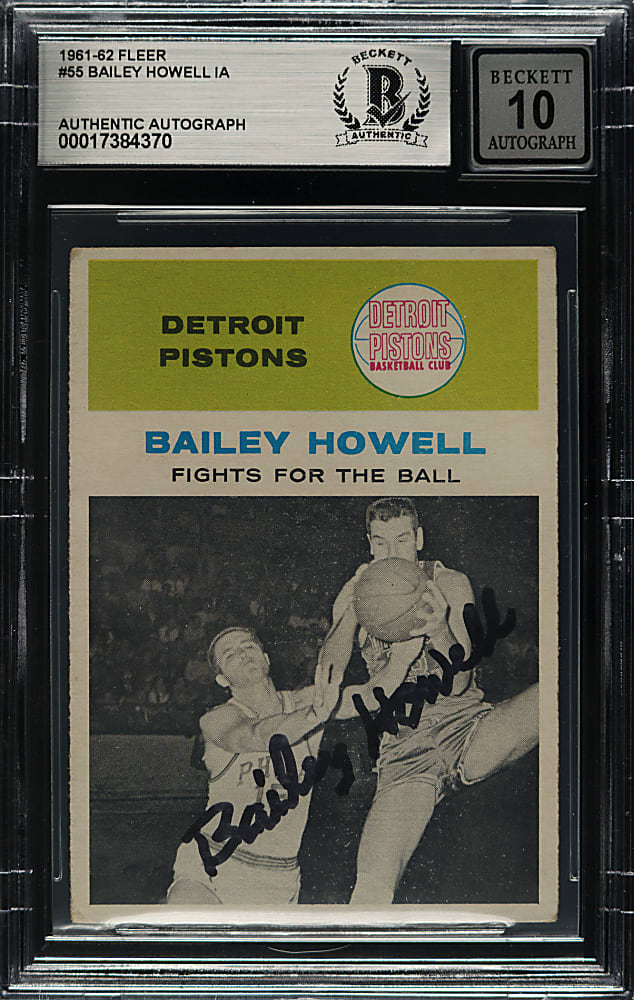 Signed 1961-1962 Fleer Basketball #55 Bailey Howell In Action Beckett GEM MINT 10