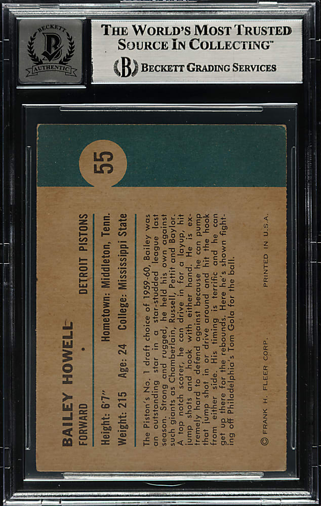 Signed 1961-1962 Fleer Basketball #55 Bailey Howell In Action Beckett GEM MINT 10
