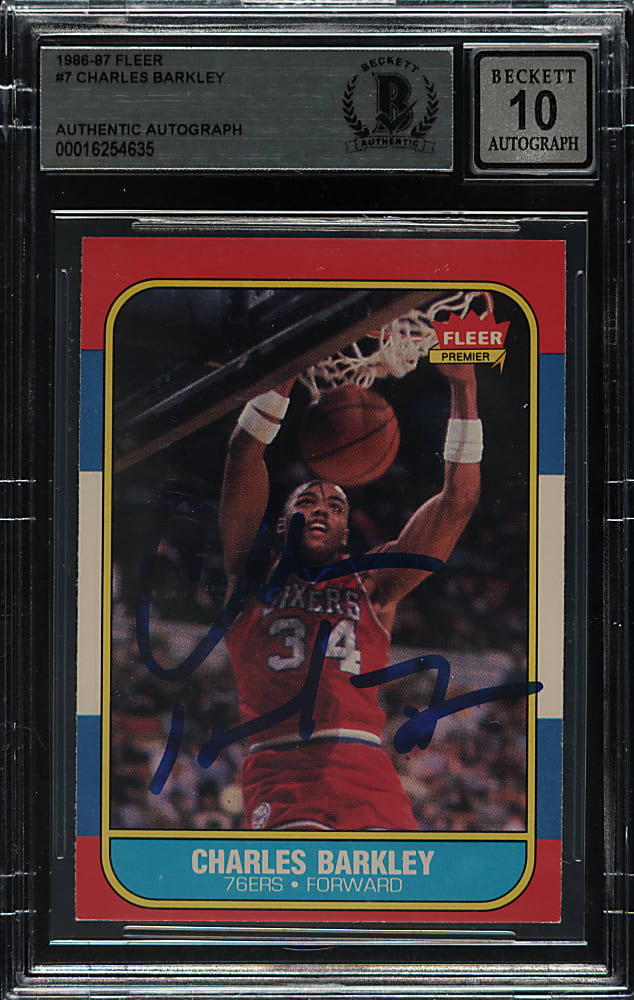 Signed 1986-1987 Fleer Basketball #7 Charles Barkley Rookie Beckett GEM MINT 10