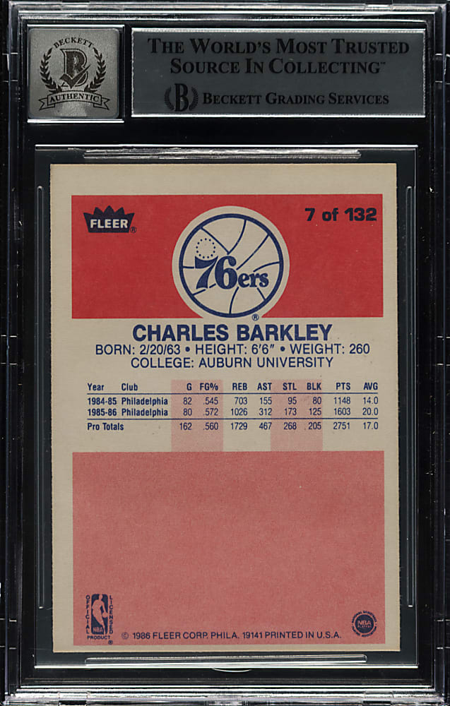 Signed 1986-1987 Fleer Basketball #7 Charles Barkley Rookie Beckett GEM MINT 10