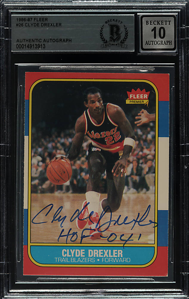 Signed 1986-1987 Fleer Basketball #26 Clyde Drexler Rookie Beckett GEM MINT 10