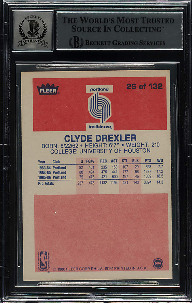 Signed 1986-1987 Fleer Basketball #26 Clyde Drexler Rookie Beckett GEM MINT 10