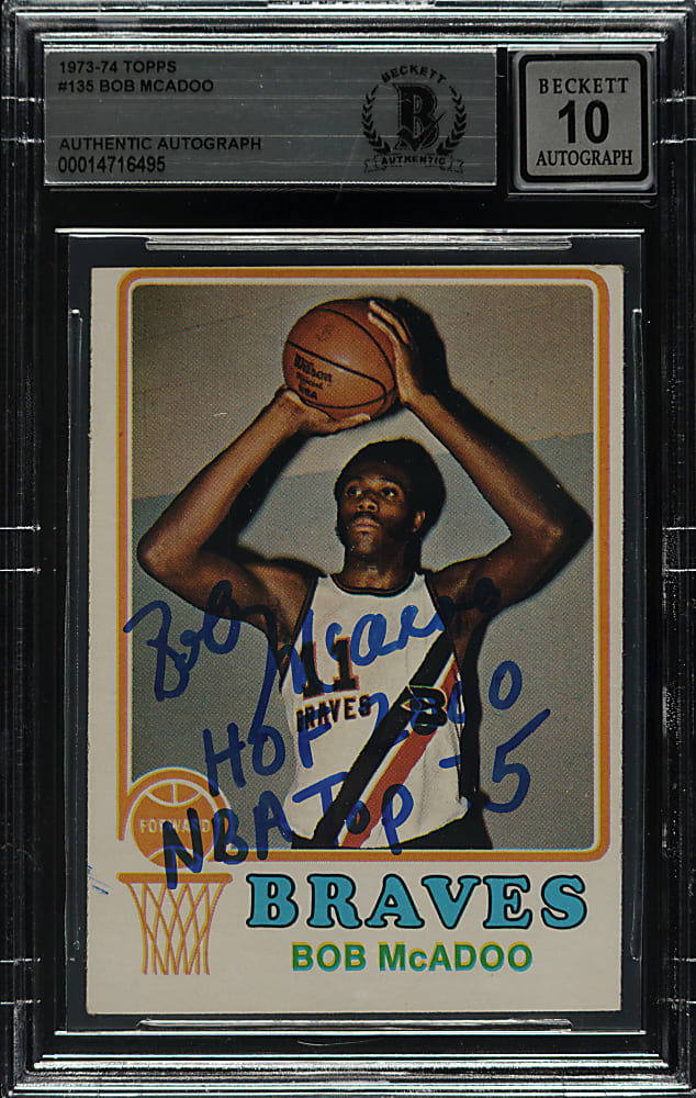Signed 1973-1974 Topps Basketball #135 Bob McAdoo Rookie Beckett GEM MINT 10