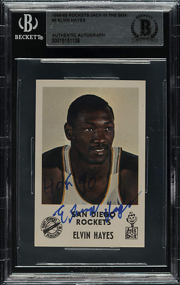 Signed 1968 Jack in the Box San Diego Rockets Elvin Hayes Rookie - Beckett