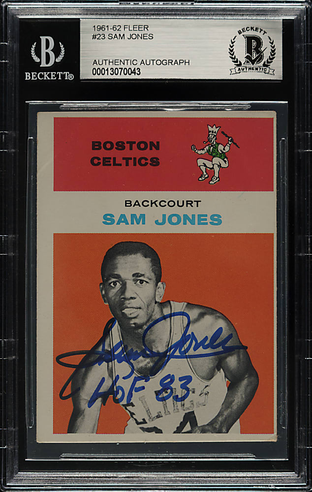 Signed 1961-1962 Fleer Basketball #23 Sam Jones Rookie - Beckett