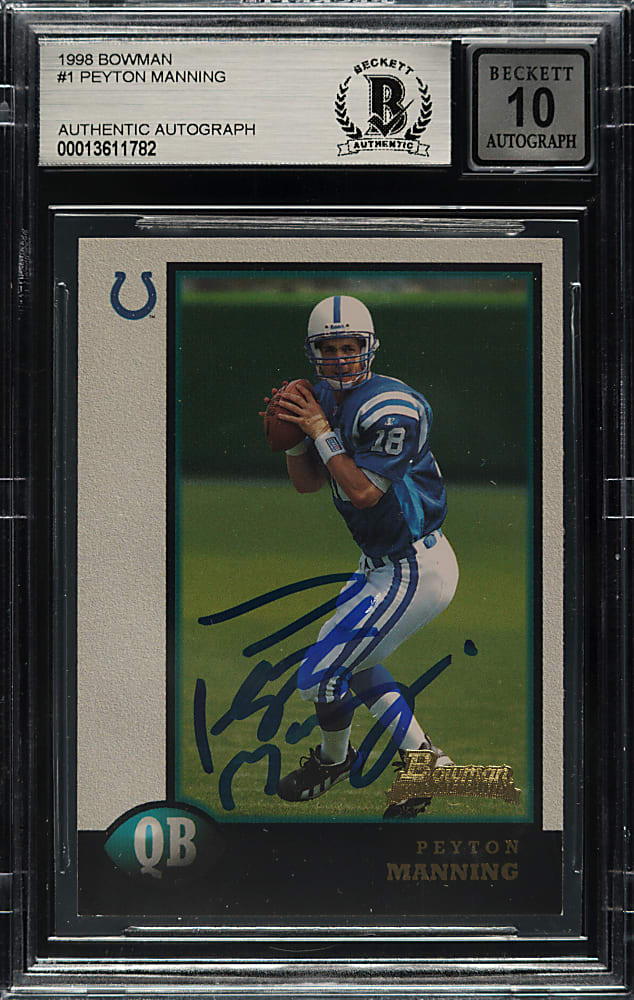 Signed 1998 Bowman Football #1 Peyton Manning Rookie  Beckett GEM MINT 10