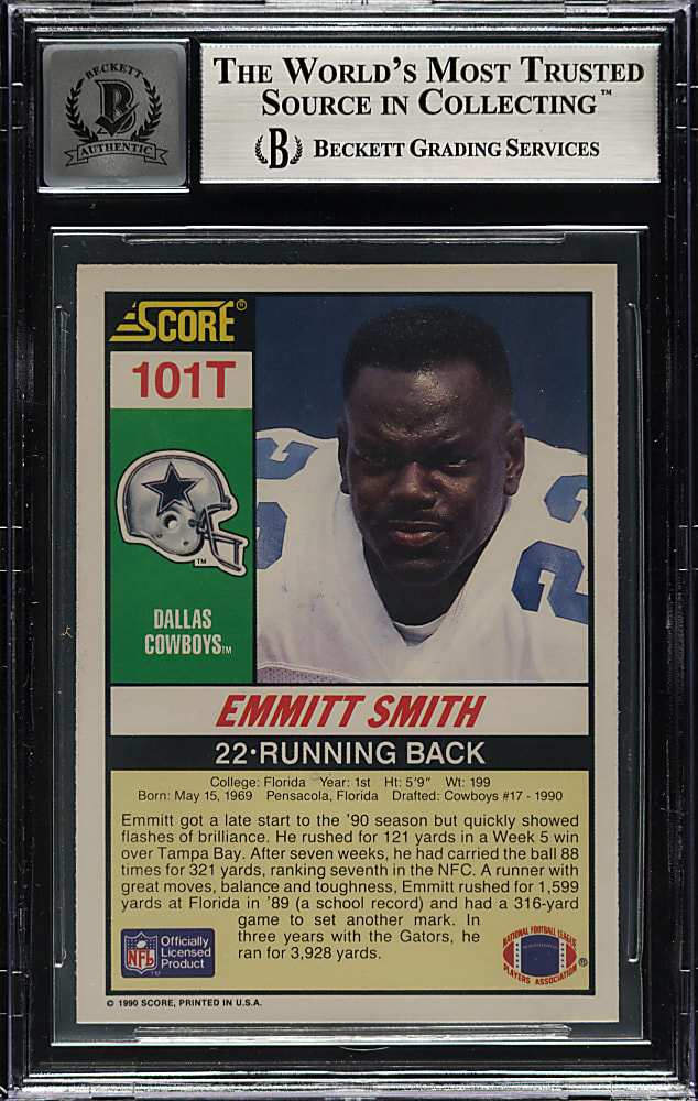 Signed 1990 Score Supplemental Football #101T Emmitt Smith Rookie Beckett GEM MINT 10