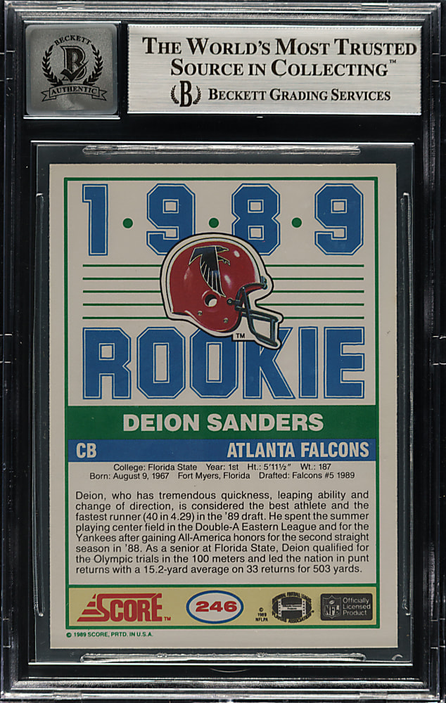 Signed 1989 Score Football #246 Deion Sanders Rookie Beckett GEM MINT 10