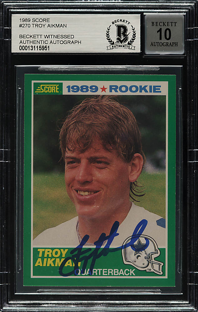 Signed 1989 Score Football #270 Troy Aikman Rookie Beckett GEM MINT 10