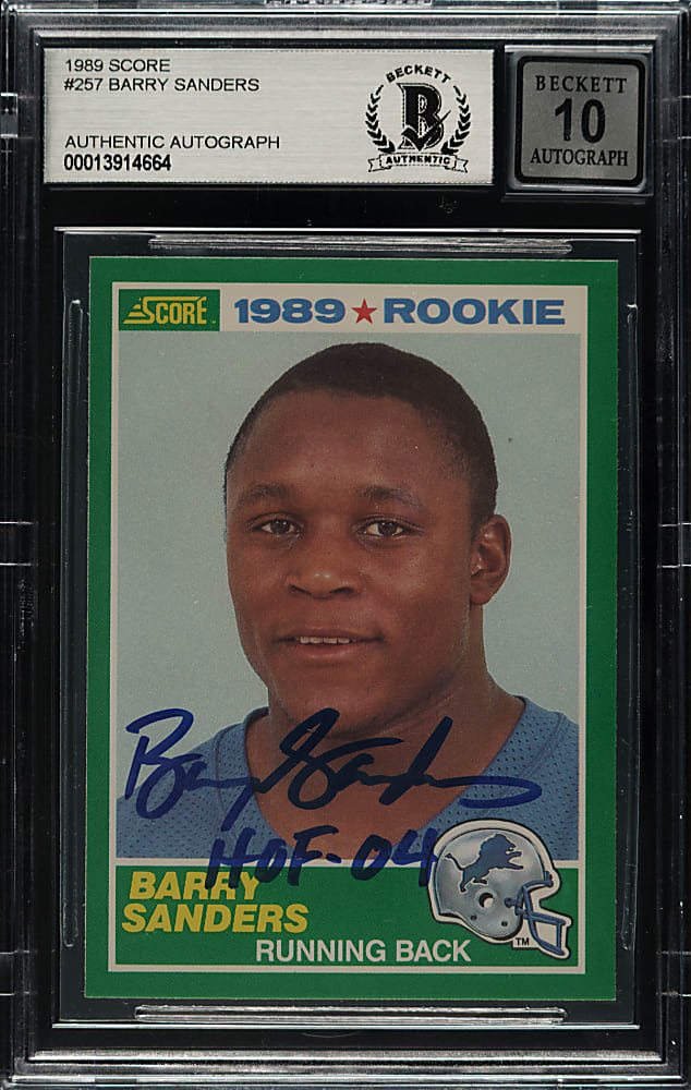 Signed 1989 Score Football #257 Barry Sanders Rookie Beckett GEM MINT 10