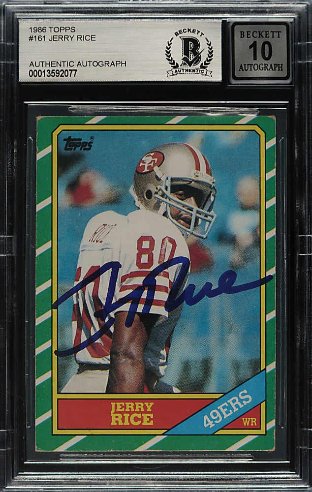 Signed 1986 Topps Football #161 Jerry Rice Rookie Beckett GEM MINT 10
