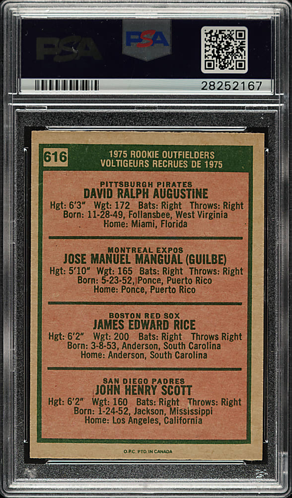 1975 O-Pee-Chee #616 Jim Rice Rookie PSA NM 7