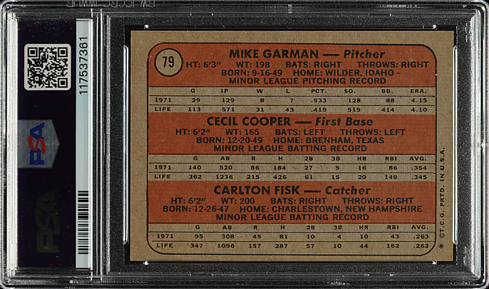 1972 Topps #79 Carlton Fisk Rookie PSA NM 7