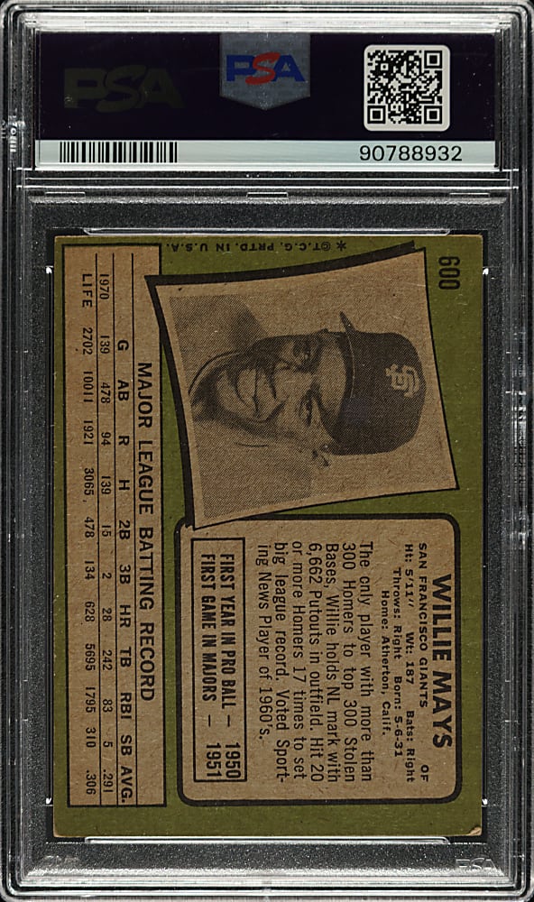 1971 Topps #600 Willie Mays PSA VG-EX 4