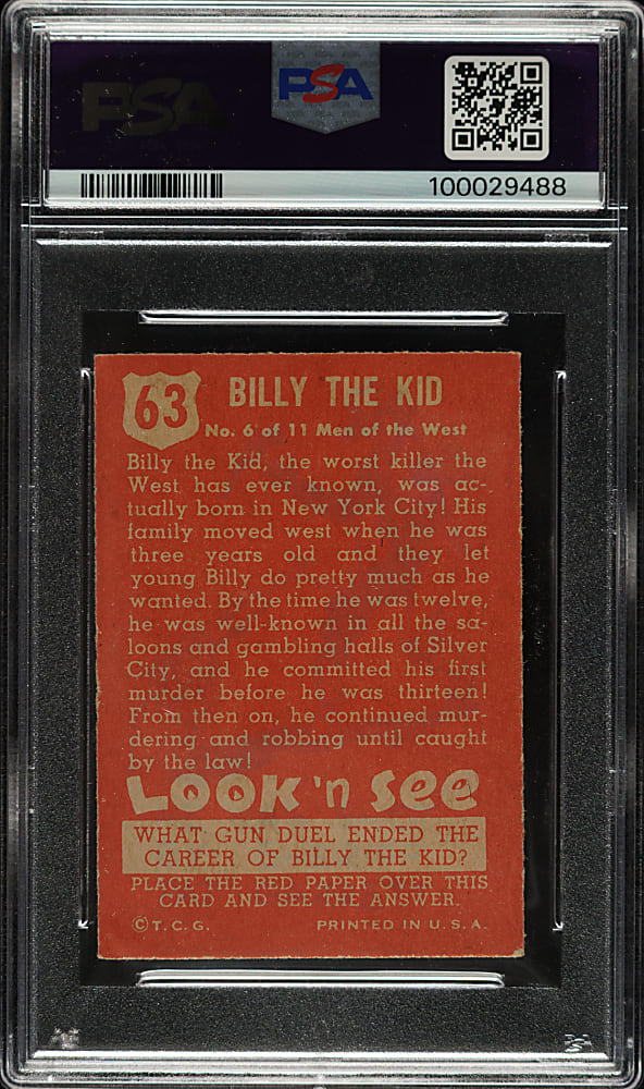 1952 Topps "Look 'n See" #63 Billy the Kid PSA EX 5