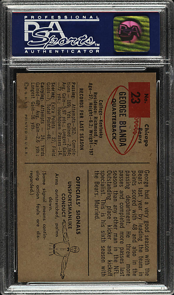 1954 Bowman Football #23 George Blanda Rookie PSA EX-MT 6