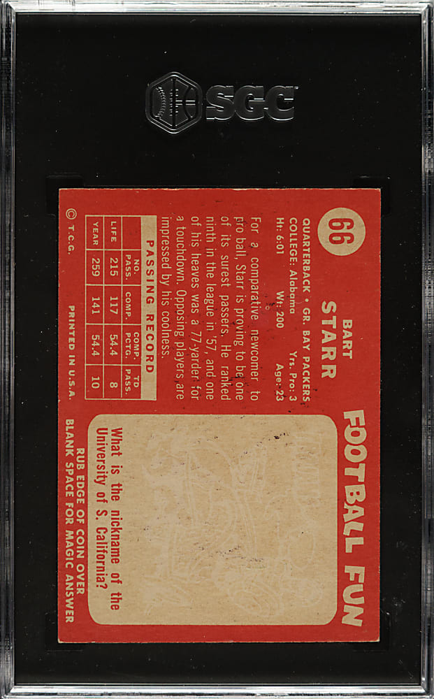 1958 Topps Football #66 Bart Starr SGC EX 5