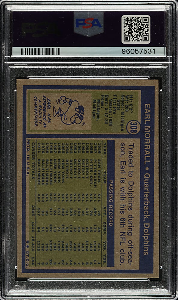 1972 Topps Football #308 Earl Morrall PSA NM-MT 8