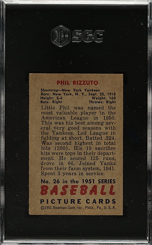 1951 Bowman #26 Phil Rizzuto SGC VG/EX 4