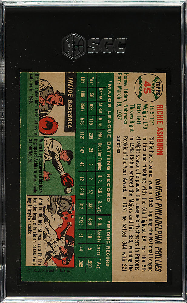 1954 Topps #45 Richie Ashburn SGC VG/EX+ 4.5