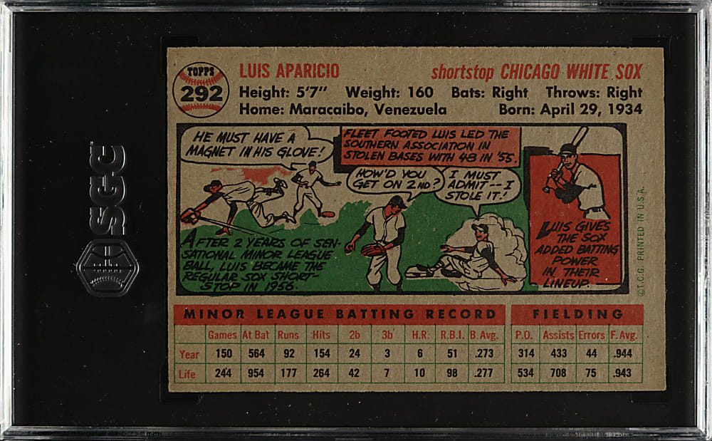 1956 Topps #292 Luis Aparicio Rookie SGC EX 5