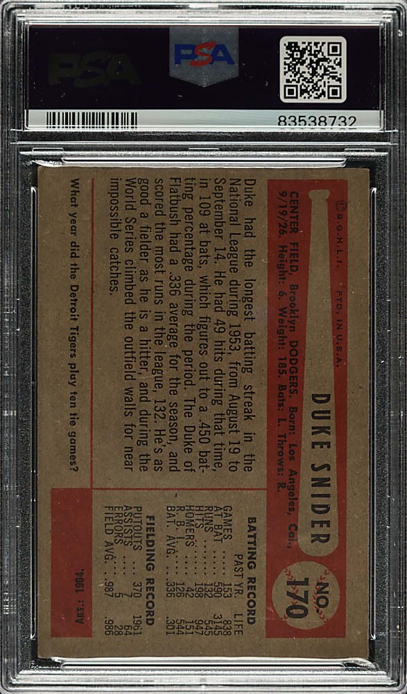 1954 Bowman #170 Duke Snider PSA VG-EX 4