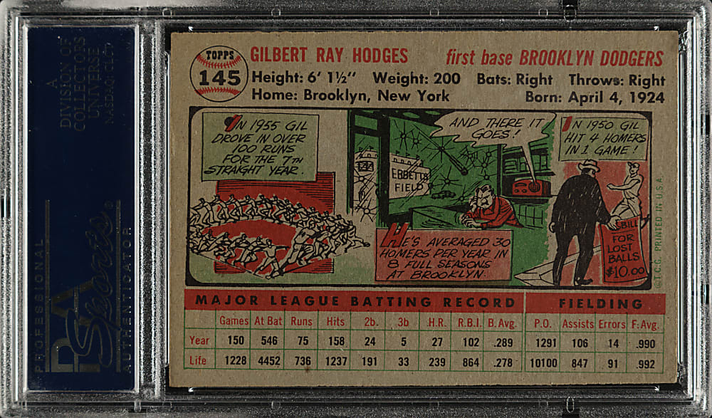 1956 Topps #145 Gil Hodges Gray Back PSA EX-MT 6