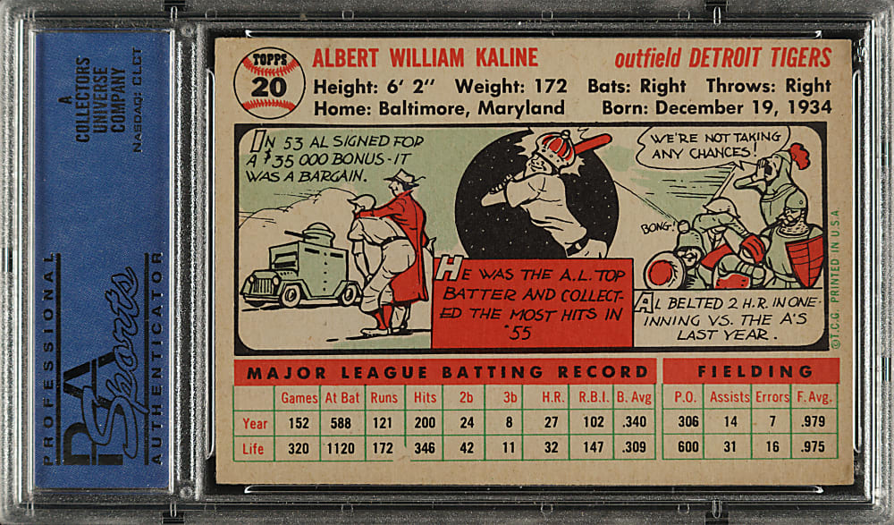 1956 Topps #20 Al Kaline White Back PSA EX-MT 6