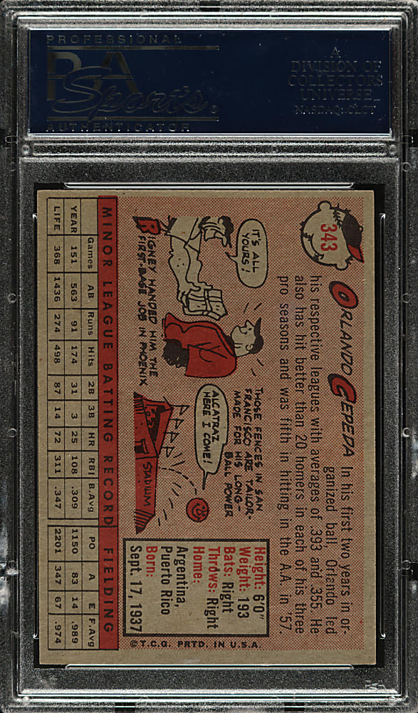 1958 Topps #343 Orlando Cepeda Rookie PSA EX-MT 6