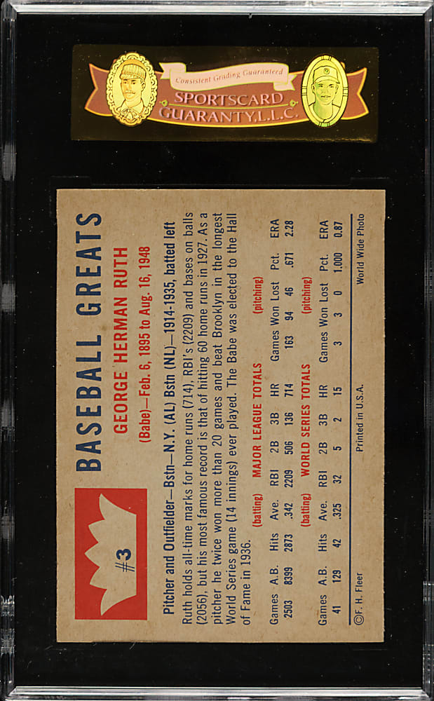1960 Fleer All-Time Greats #3 Babe Ruth SGC NM+ 86