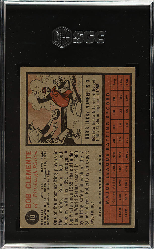 1962 Topps #10 Roberto Clemente SGC VG/EX 4
