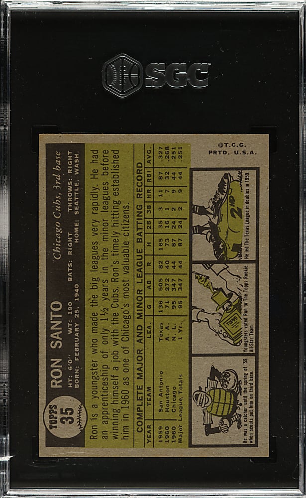 1961 Topps #35 Ron Santo Rookie SGC NM 7