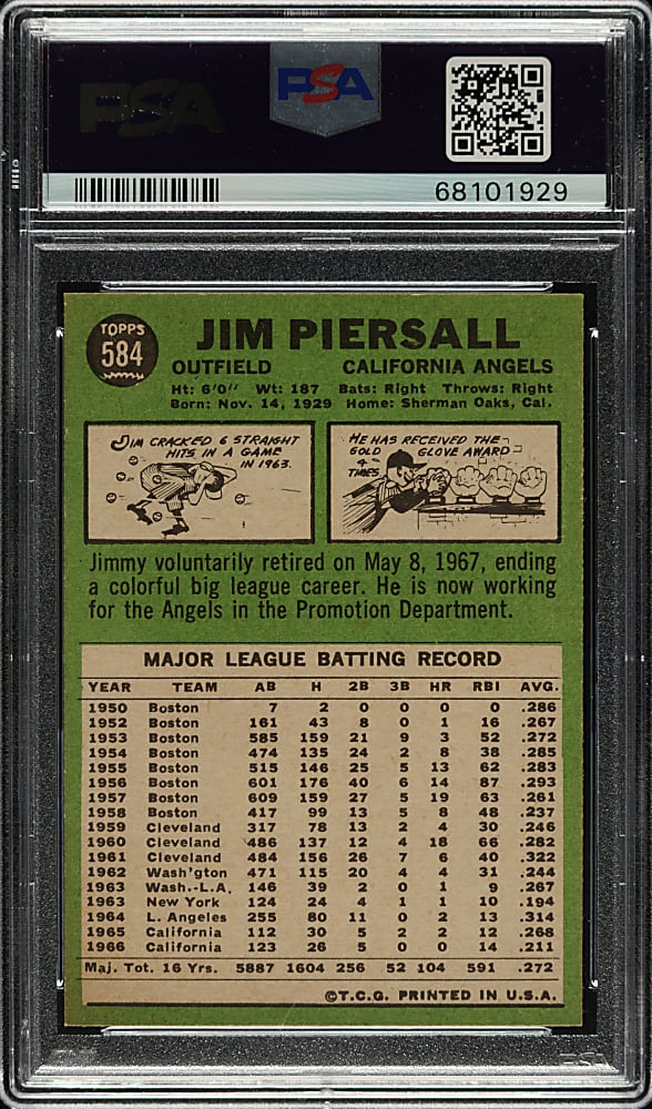 1967 Topps #584 Jim Piersall PSA NM-MT 8