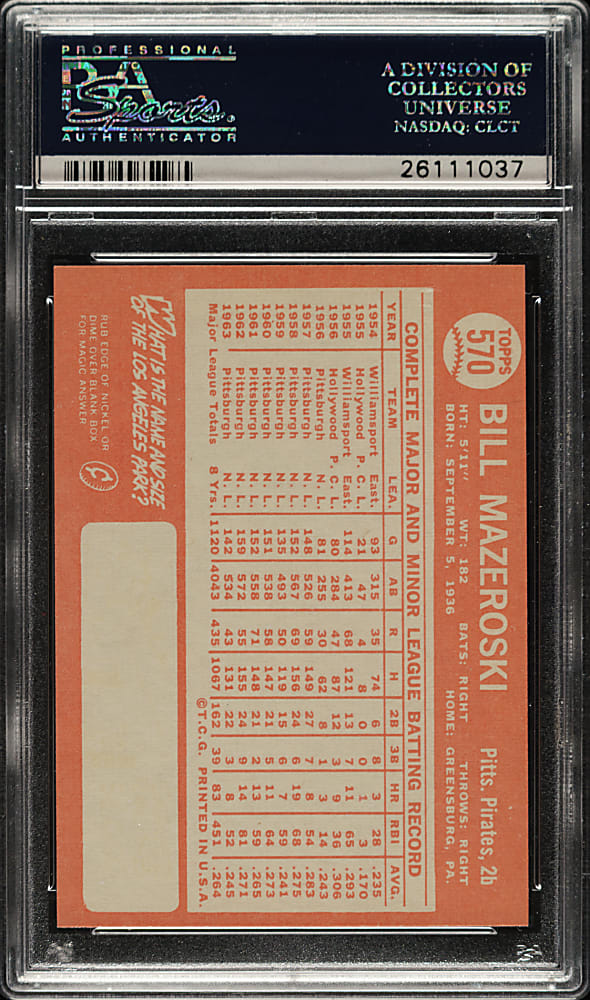 1964 Topps #570 Bill Mazeroski PSA NM 7