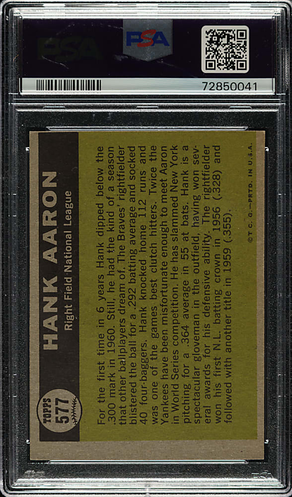 1961 Topps #577 Hank Aaron All-Star PSA EX 5