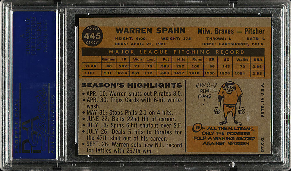 1960 Topps #445 Warren Spahn PSA EX-MT 6