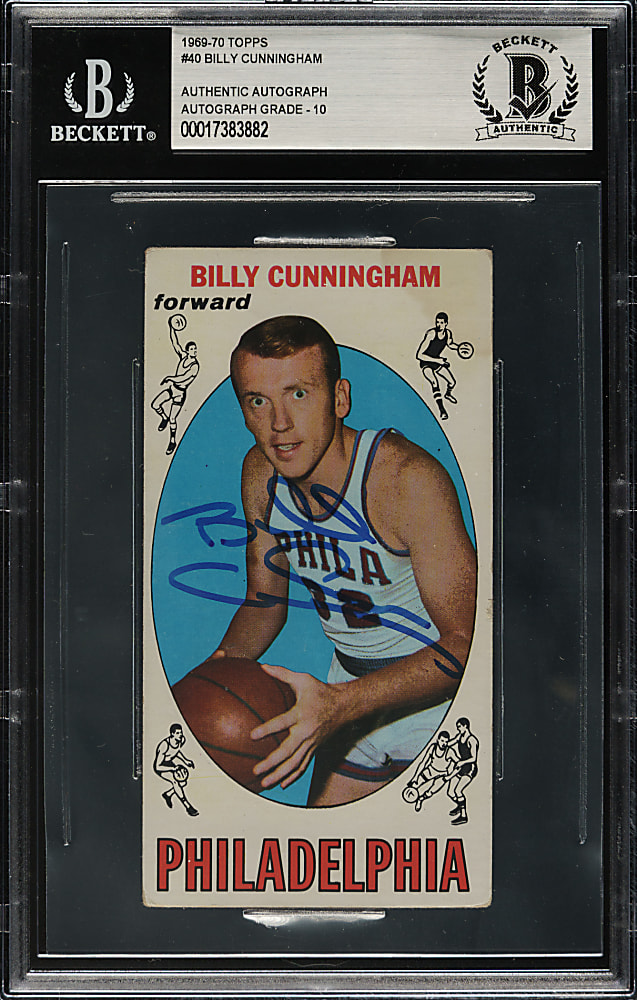 Signed 1969-1970 Topps Basketball #40 Billy Cunningham Rookie Beckett GEM MINT 10