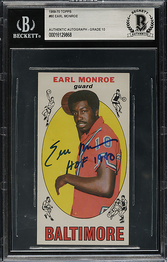 Signed 1969-1970 Topps Basketball #80 Earl Monroe Rookie Beckett GEM MINT 10