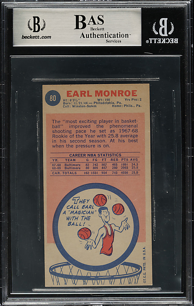 Signed 1969-1970 Topps Basketball #80 Earl Monroe Rookie Beckett GEM MINT 10