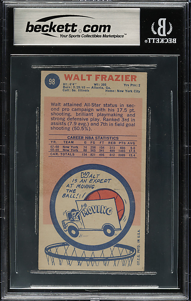 Signed 1969-1970 Topps Basketball #98 Walt Frazier Rookie Beckett GEM MINT 10