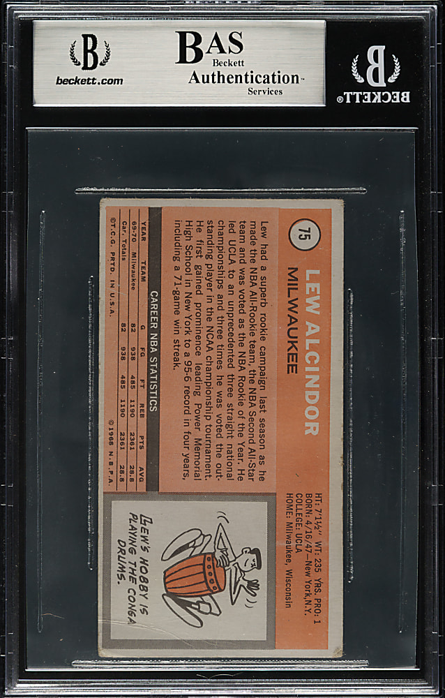 Signed 1970-1971 Topps Basketball #75 Lew Alcindor - Beckett